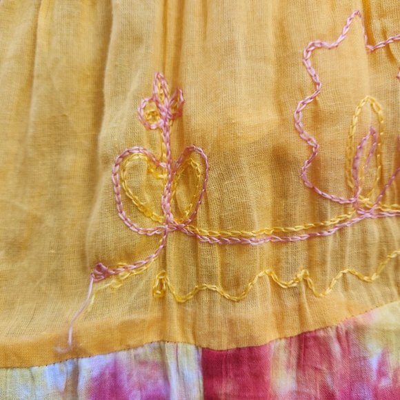 Y2K California Breeze Tie Dye Maxi Dress Tiered Crochetβ Yellow Pink Medium - Picture 10 of 16